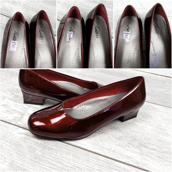 NEW TROTTERS DORIS METALLIC BURGUNDY HEEL PUMPS - Picture 7 of 8